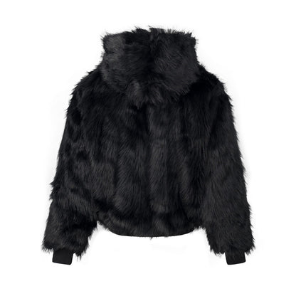 Men's Trendy Cross Patch Embroidery Faux Fur Hooded Cotton Padded Jacket