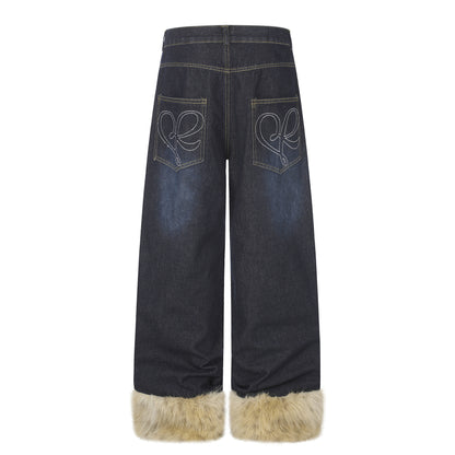 Wide Leg High Waist Washed Distressed Denim Jeans with Rivets and Frayed Hems for Women | MuddyStock Originals
