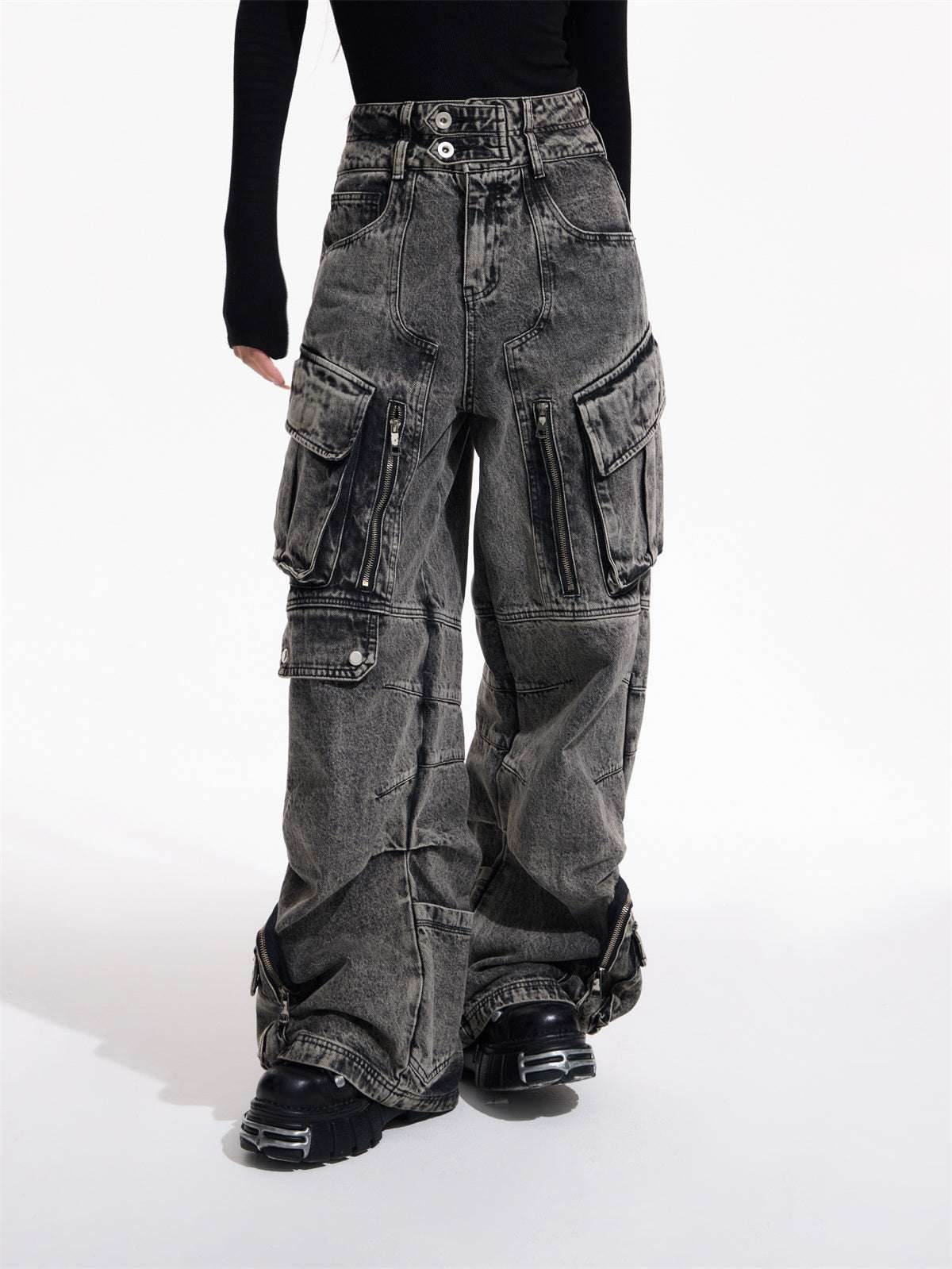 Design Retro Work Style Multi Pocket Jeans MuddyStock