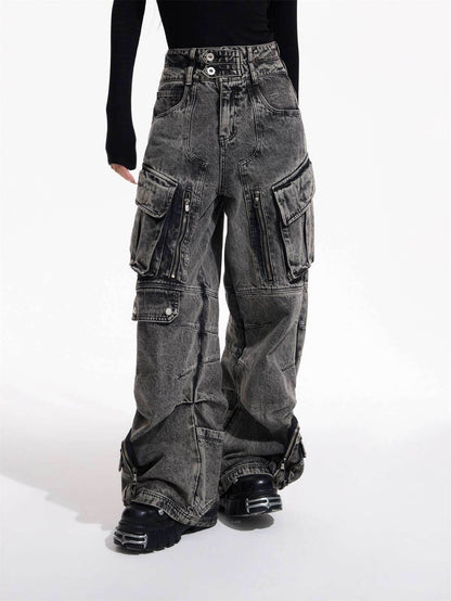 Design Retro Work Style Multi Pocket Jeans MuddyStock