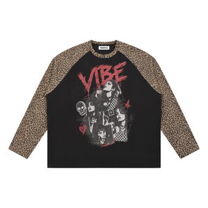 Unisex Leopard Panel Waffle T-Shirt | MuddyStock Originals Black with Leopard Brown