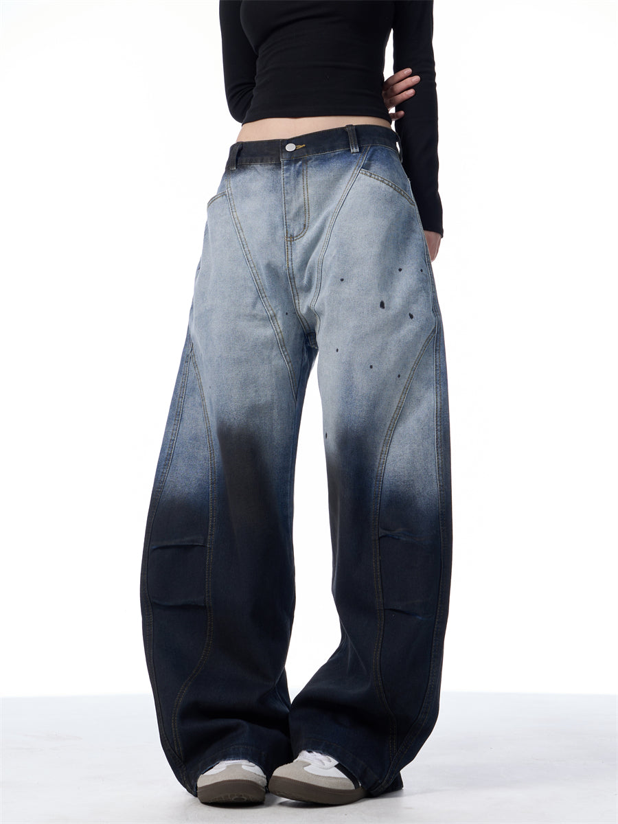 Gradient Tie-dye Machete Jeans For Women Blue