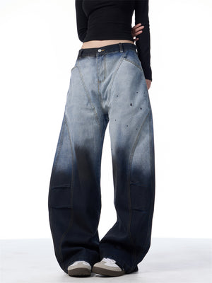 Gradient Tie-dye Machete Jeans For Women Blue