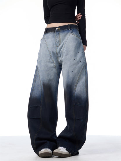 Gradient Tie-dye Machete Jeans For Women Blue