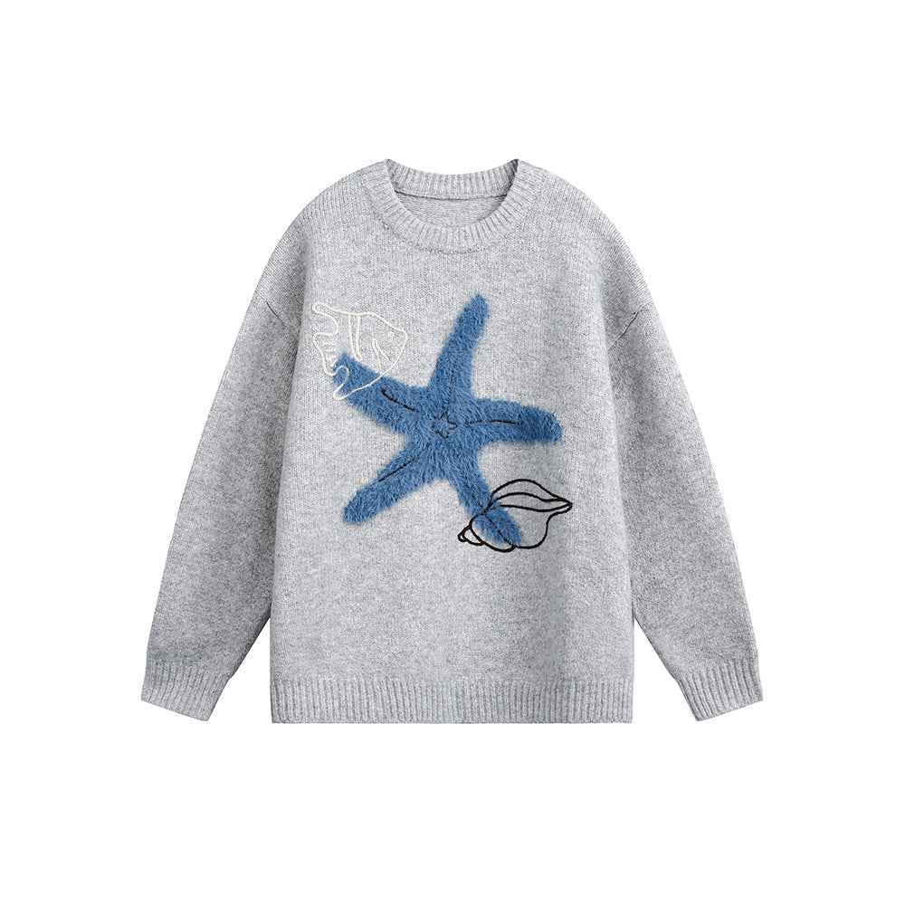 Starfish round neck pullover sweater For Men And Women | MuddyStock Originals Floral Gray MuddyStock