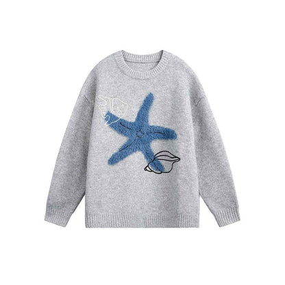 Starfish round neck pullover sweater For Men And Women | MuddyStock Originals Floral Gray MuddyStock
