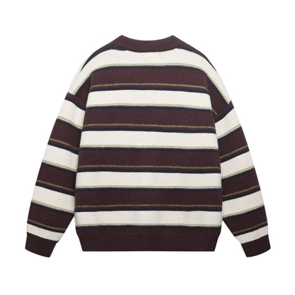 Letter Embroidery Striped Round Neck Sweater For Men | MuddyStock Originals MuddyStock
