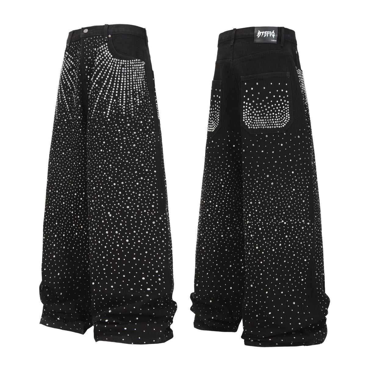 Laser full diamond wide leg loose casual jeans for women | MuddyStock Originals