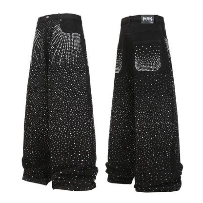Laser full diamond wide leg loose casual jeans for women | MuddyStock Originals