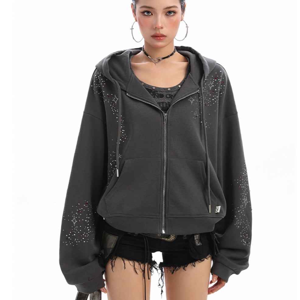 Starry Rhinestone Hoodie For Women MuddyStock