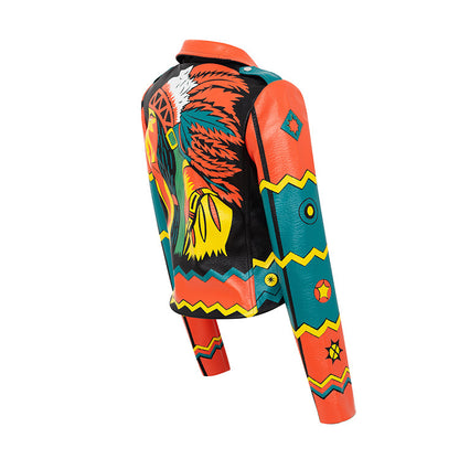Graffiti Print Motorcycle Leather Jacket For Women