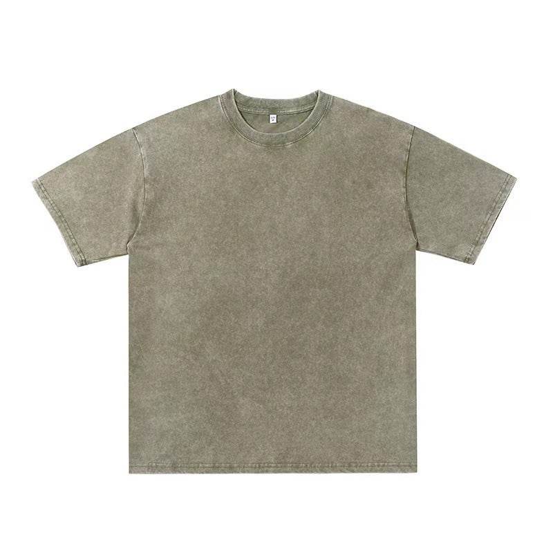 Summer New Round Neck Loose Retro Top Army Green MuddyStock