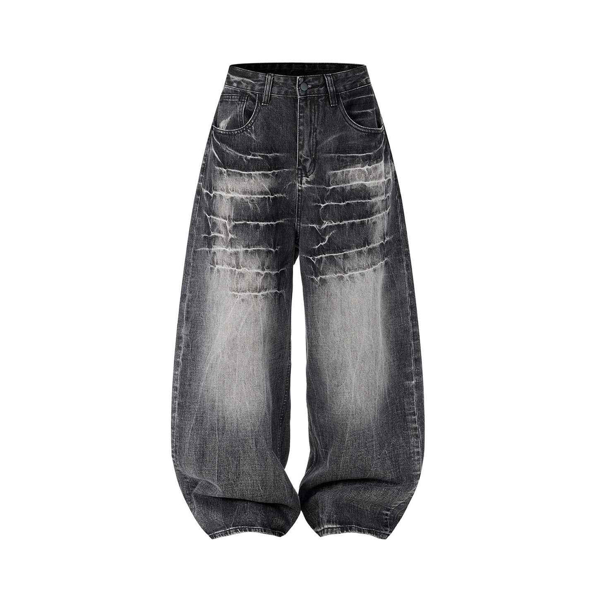 Retro Washed Distressed Loose-fit Wide-leg Denim Pants For Men And Women