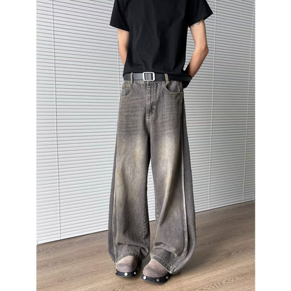 Deconstructed and spliced washed curved knife jeans for men | MuddyStock Originals MuddyStock