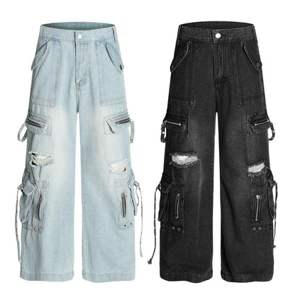 Retro ripped multi pocket workwear jeans for men | MuddyStock Originals