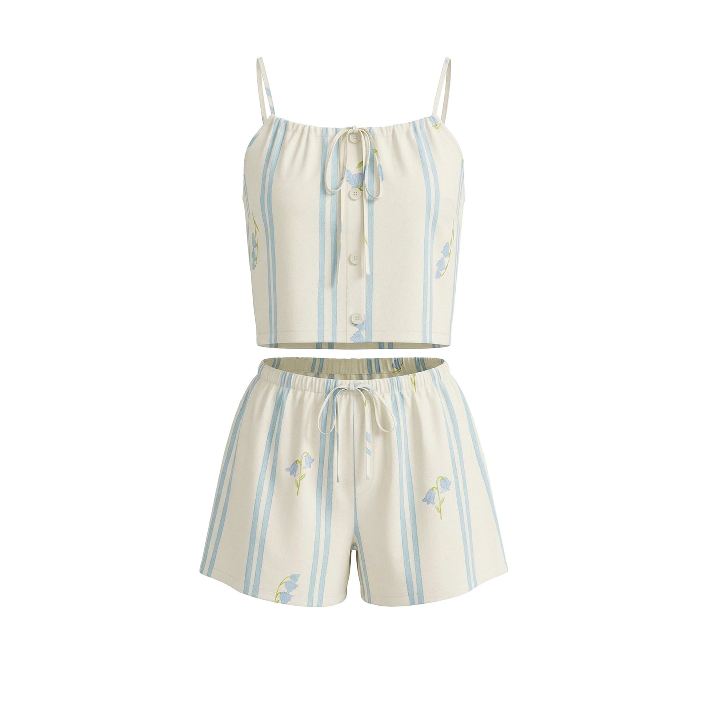 Top + Shorts Casual Women's Set Bell Stripes