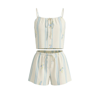 Top + Shorts Casual Women's Set Bell Stripes
