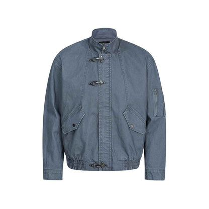 American Retro High-end Washed Vintage Design Stand-collar Casual Jacket For Men Blue