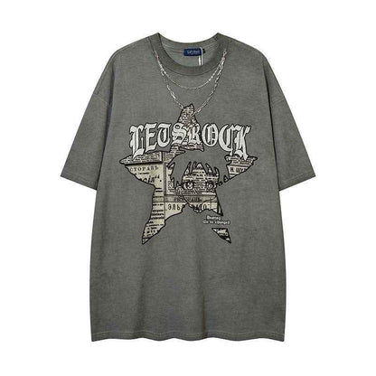 Retro Short-sleeved T-shirt With Necklace For Men and Women MuddyStock
