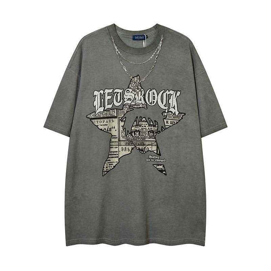 Retro Short-sleeved T-shirt With Necklace For Men and Women MuddyStock