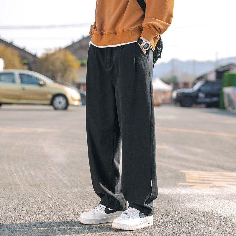 Men's Loose Cargo Pants Straight Casual Trousers 9208 Black