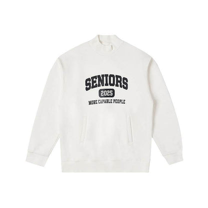 Printed Turtleneck Round Neck Sweater For Men And Women White MuddyStock