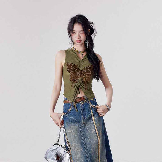 Retro Butterfly Embroidered Top For Women MuddyStock