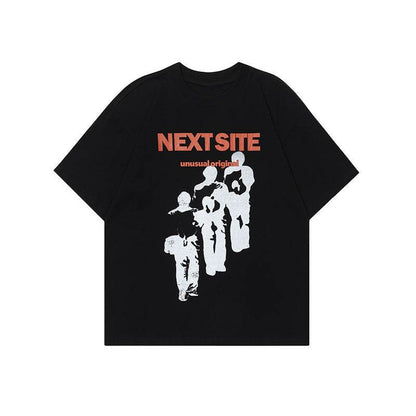 Character Abstract Graphic Print Crew Neck Short Sleeve For Women Black MuddyStock