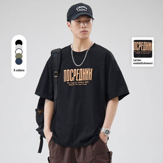 Letter Printed T-shirt Japanese Loose Cotton Half Sleeve T shirt MuddyStock