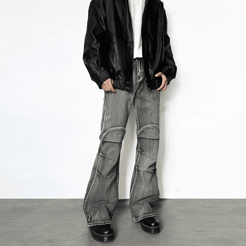 Vintage washed distressed jeans with pleats
