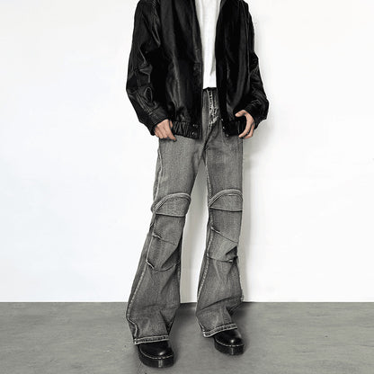 Vintage washed distressed jeans with pleats