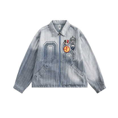 Washed gradient denim jacket for women | MuddyStock Originals Striped Blue