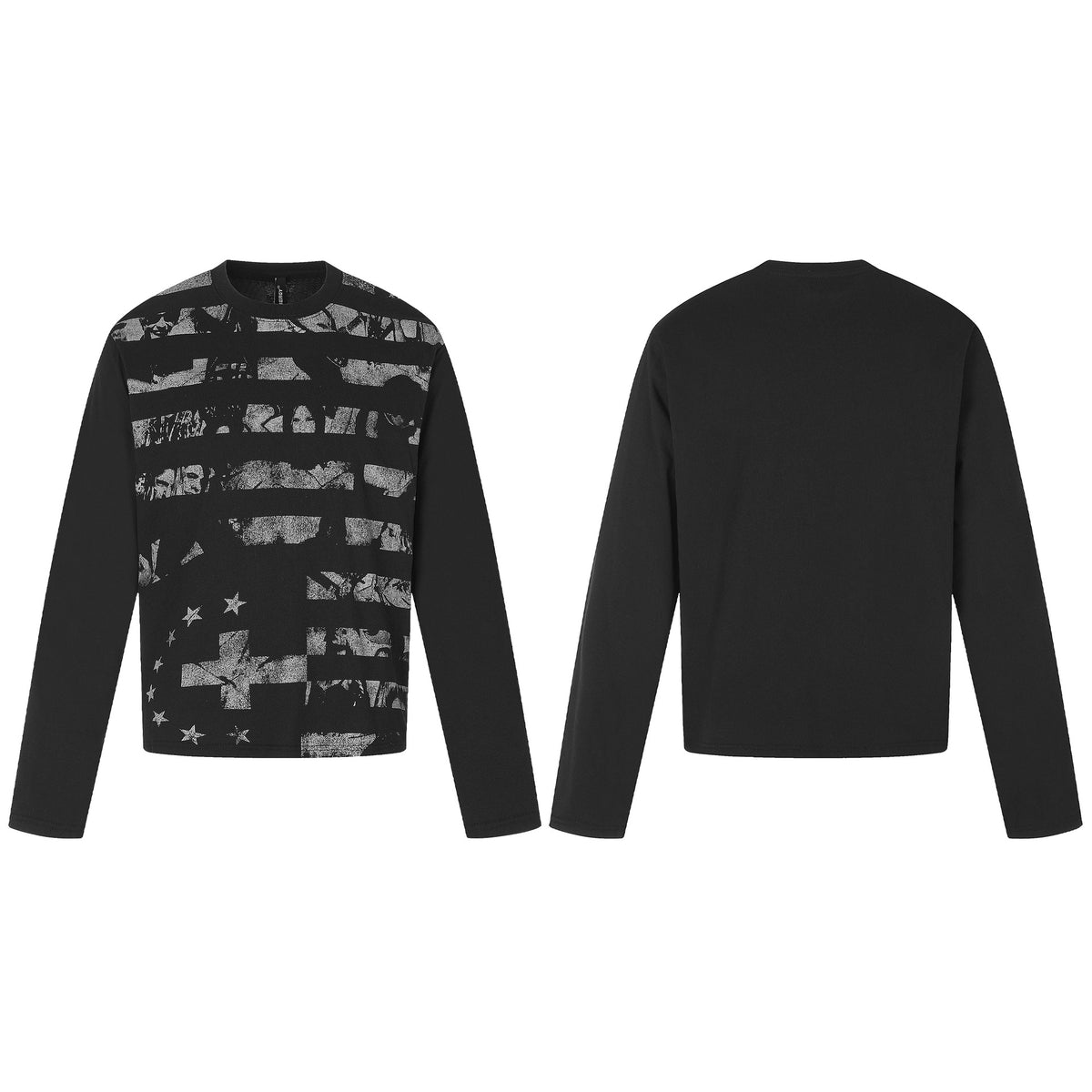 Dark Streetwear Distressed Print Long Sleeve Round Neck T-shirt for men | MuddyStock Originals