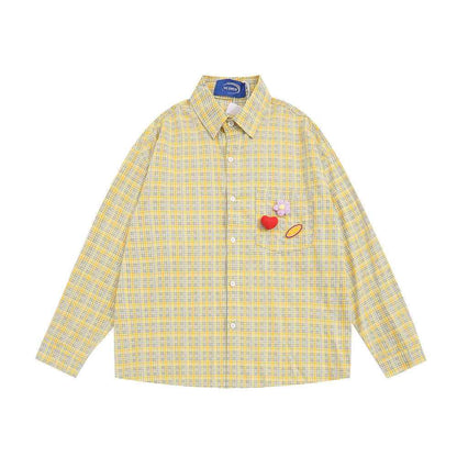 Fine Plaid Long-sleeved Shirt For Women Yellow null