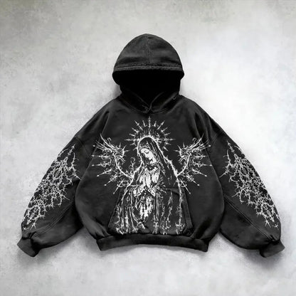 Hooded Printed Hip Hop Streetwear Hoodie Black 13 MuddyStock All Products