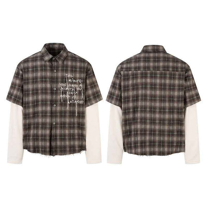 Men's Long-Sleeve American-Style Retro High-Street Tie-Dye Plaid Shirt