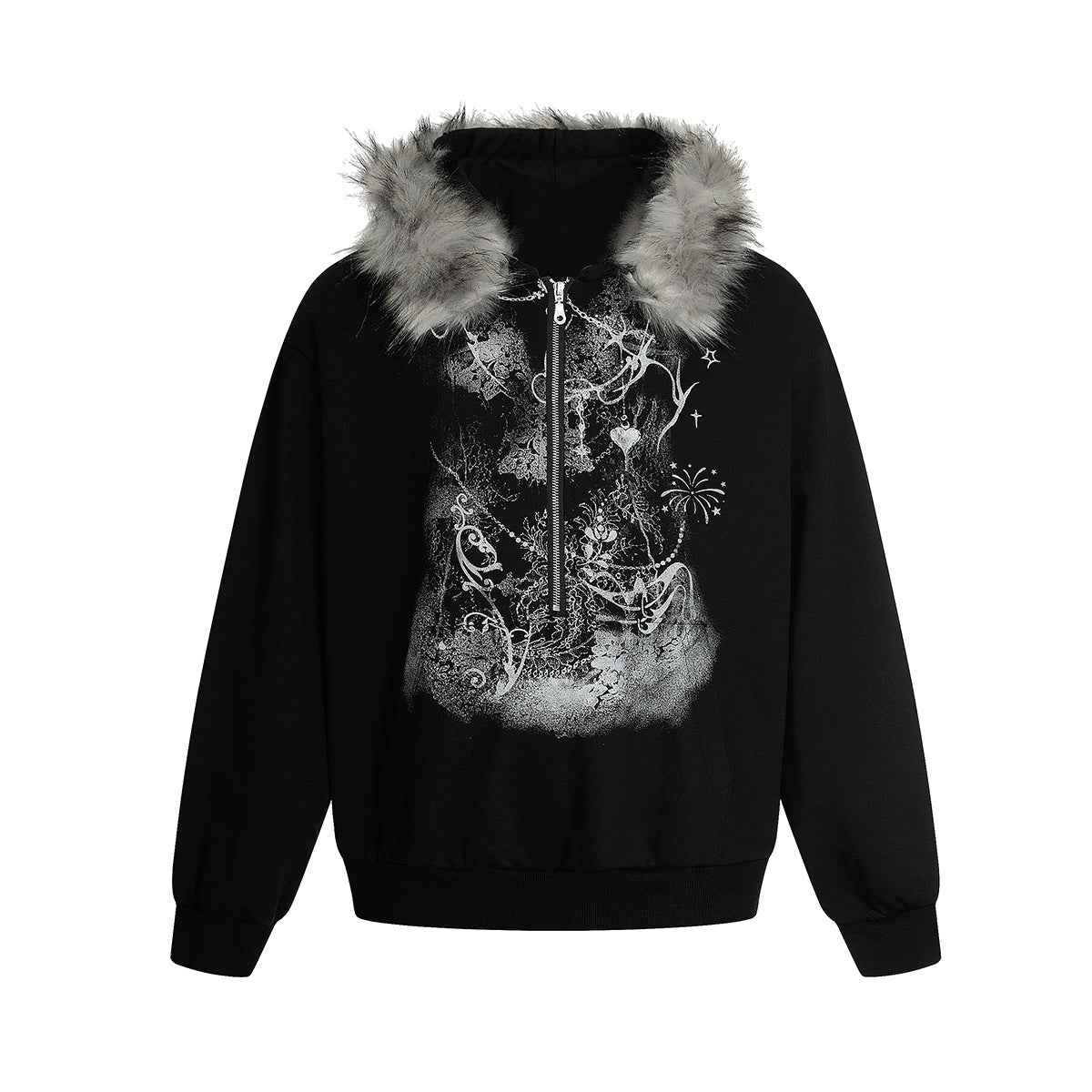 Fur Collar Coat Half-open Collar Stitching Zipper Hoodie For Women MuddyStock