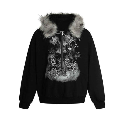 Fur Collar Coat Half-open Collar Stitching Zipper Hoodie For Women MuddyStock