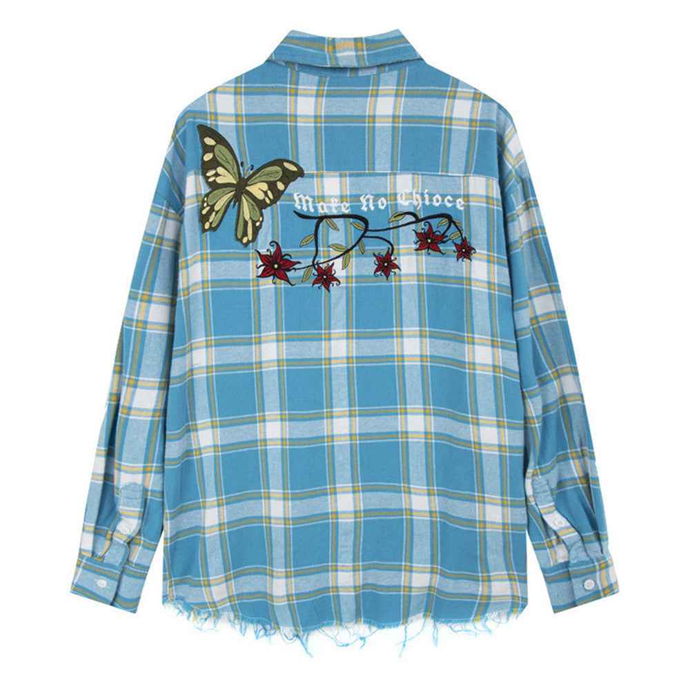 American Retro Plaid Shirt For Women Blue MuddyStock