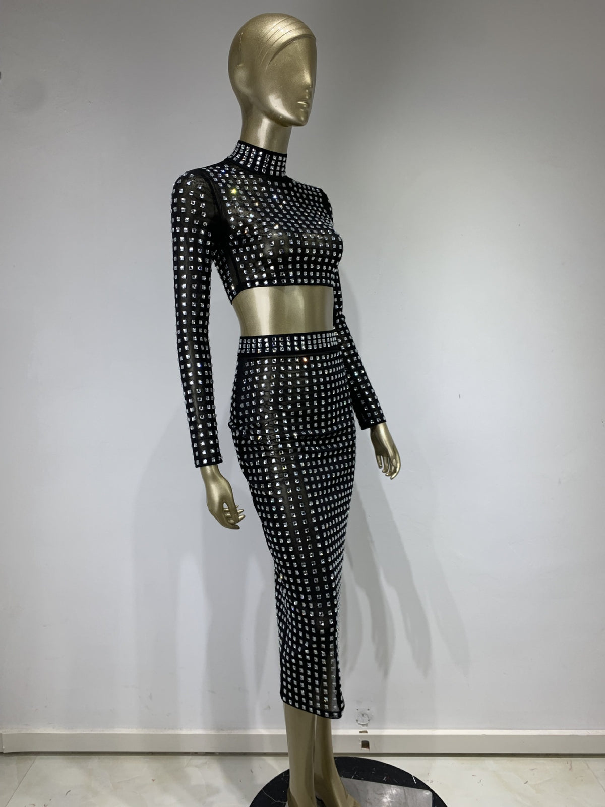 Black Rivet Top + Skirt Set For Women All Products