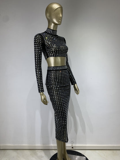 Black Rivet Top + Skirt Set For Women All Products