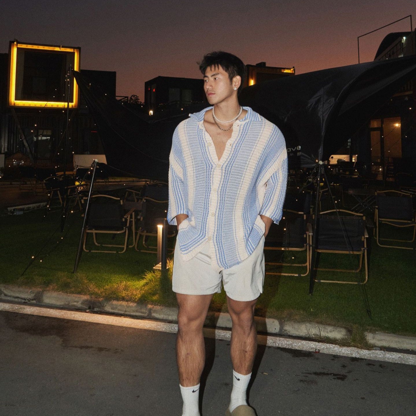 Loose casual lapel thin hollow knit shirt for men | MuddyStock Originals MuddyStock