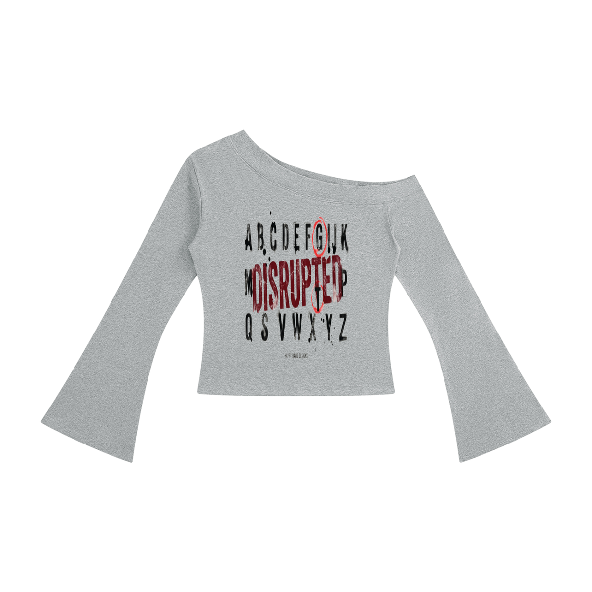 Women's Off-Shoulder Bell Sleeve T-Shirt | MuddyStock Originals Flower Gray