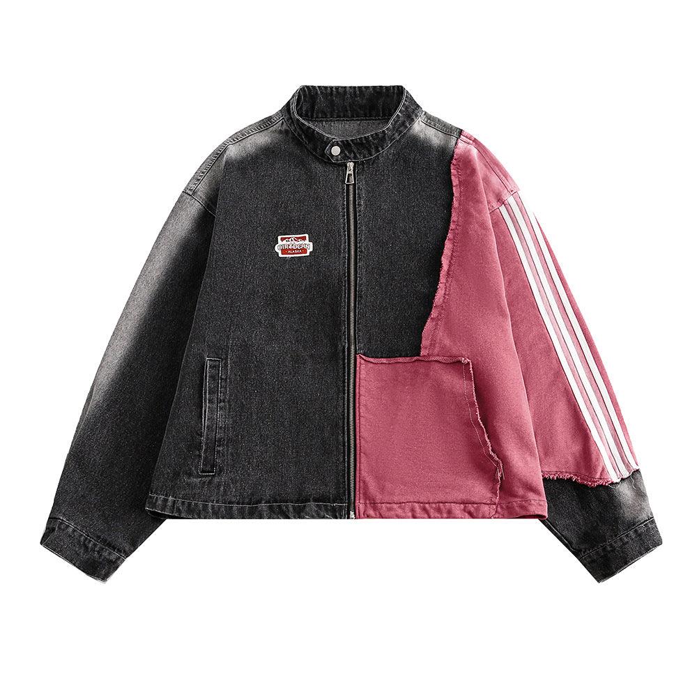 High Street Patchwork Denim Jacket For Women Black null