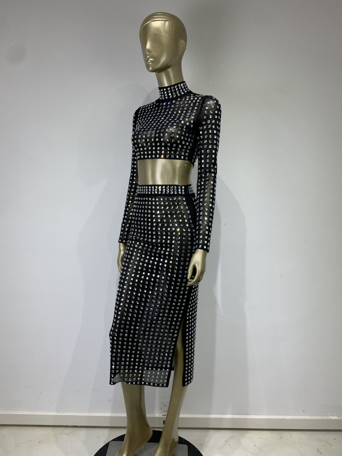 Black Rivet Top + Skirt Set For Women All Products