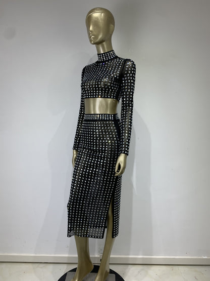 Black Rivet Top + Skirt Set For Women All Products