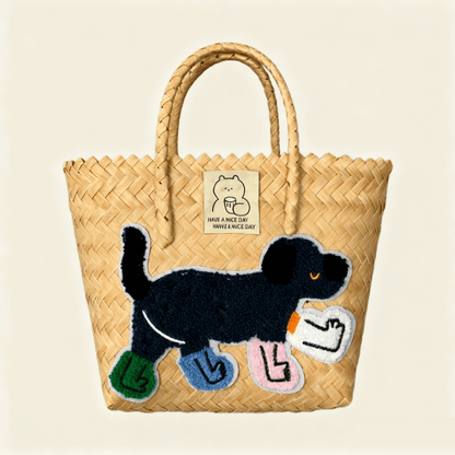 Large capacity sausage dog hand woven cabbage basket bag Handheld - Premium Miku Cool Dog