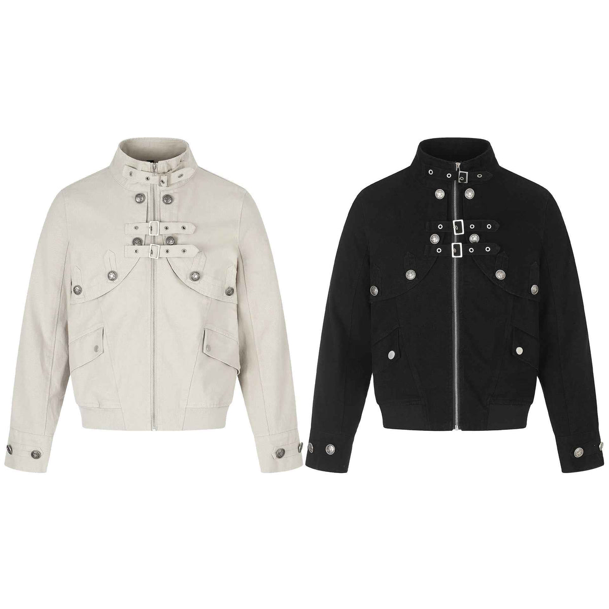 Double-Breasted Metal Zipper Stand Collar Crop Slim Fit Jacket For Men | MuddyStock Originals