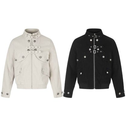 Double-Breasted Metal Zipper Stand Collar Crop Slim Fit Jacket For Men | MuddyStock Originals