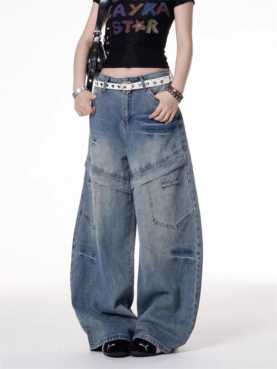 American Retro Multi-pocket Deconstructive Design Jeans For Women null